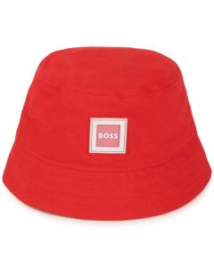 BOSS Kidswear Boys White Logo Red Bucket Hat