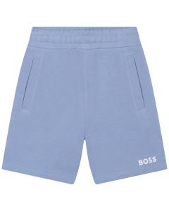 BOSS Boys Pale Blue & White Cotton Logo Shorts