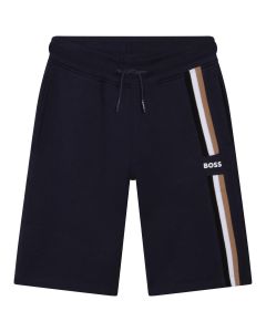 BOSS Boys Navy Blue Logo Stripe Shorts