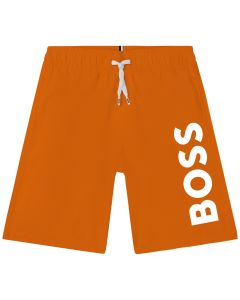 BOSS Older Boys Orange White Logo Swim Shorts