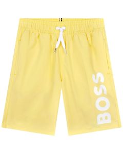 BOSS Older Boys Yellow White Logo Swim Shorts