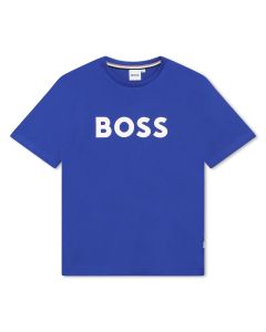 BOSS Older Boys Royal Blue Cotton White Logo T-Shirt