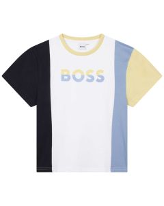 BOSS Older Boys White & Blue Cotton T-Shirt