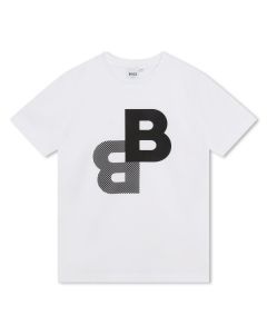 BOSS Boys White Cotton Monogram  Logo T-Shirt