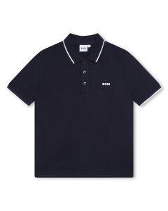 BOSS  Boys Navy Blue Cotton WS23 Piqué Polo Shirt
