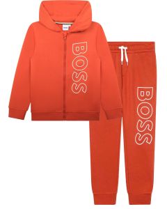 BOSS Boys Orange Hooded Vertical Logo Tracksuit