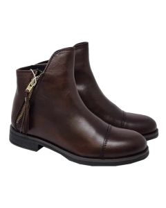 Geox Girls Deep Brown Leather Zip Up Boots With Tassles