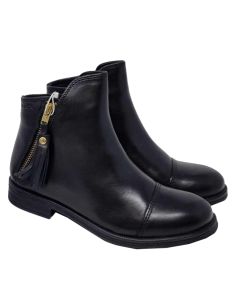 Geox Girls Black Leather Zip Up Boots With Tassles