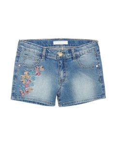 Guess Girl's Denim Shorts With Floral Embroidery