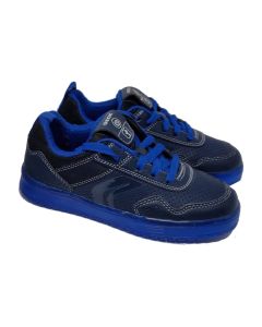 Geox Boys Blue Leather Lace Up Trainers With Light Up Sole