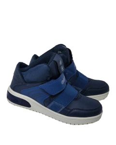 Geox Boys Navy And Blue Velcro Trainers With Led Text Soles