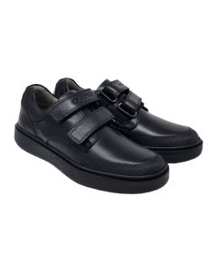 Geox Boys Black "Riddock" Leather School Shoes With Velcro Straps