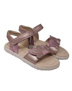 Geox Girls Pink Open Velcro Sandals With Flower To Strap