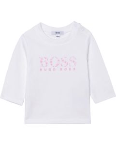 BOSS Kidswear Pale Pink Long Sleeved Organic Cotton Floral Logo Top