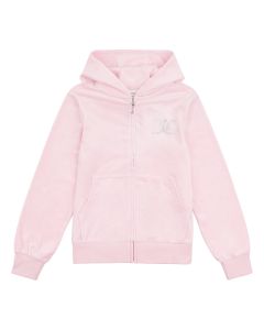 Juicy Couture Girls Pink Velour Zip Up Hooded Jacket With Diamante Detail