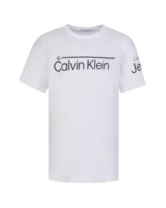 Calvin Klein Boys White &#039;Institutional Lined&#039; Logo T-shirt