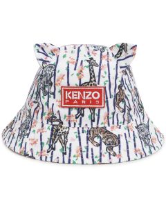 KENZO KIDS White and Navy Bamboo Animal Print Sun Hat