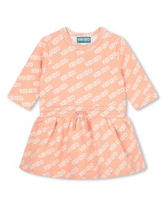 KENZO KIDS Girls Coral Pink Cotton WS2023 Logo Dress