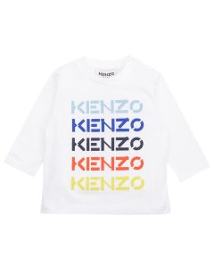 KENZO KIDS Boys White Multi Coloured Gradient Logo Top