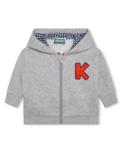 KENZO KIDS Boys Grey Orange &#039;K&#039; Logo Zip-Up Hoodie