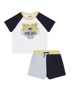 KENZO KIDS Boys White & Blue Gradient Iconic Tiger Shorts Set