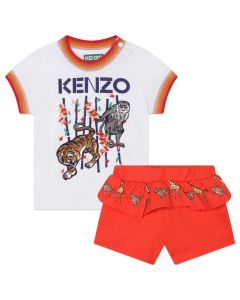 KENZO KIDS Girls White & Orange Cotton Shorts Set