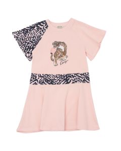 KENZO KIDS Girls Pink & Brown Embroiderd Tiger Pink Dress