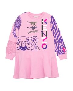 KENZO Girls Pink Jersey Multi Iconic Print Dress