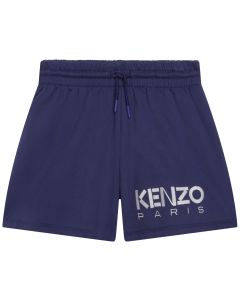 KENZO Girls Navy Blue Cotton Embroidered Logo Shorts