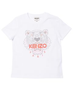 KENZO KIDS Girls Pink & Orange Iconic Tiger White T-Shirt