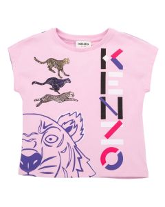 KENZO Girls Pink Jersey Multi Iconic Print T-Shirt