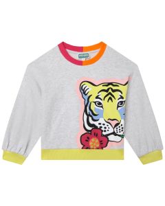 KENZO KIDS Girls Grey Marl Tiger &amp; Flower Sweatshirt
