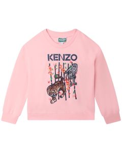 KENZO Girls Pink Logo Bamboo Jungle Sweatshirt