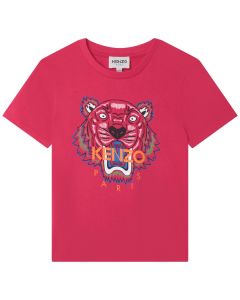 KENZO Girls Fuchsia Pink Cotton IconicTiger T-Shirt