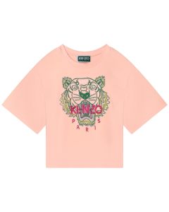 KENZO Girls Pink Cotton Glitter Tiger T-Shirt