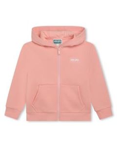 KENZO KIDS Girls Coral Pink Zip-Up Cotton Back Logo Hoodie