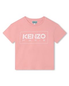 KENZO KIDS Girls Coral Pink Cotton White Logo T-Shirt
