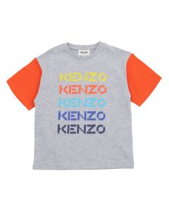 KENZO KIDS Boys Grey Multi Coloured  Gradient Logo T-Shirt