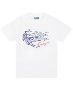 KENZO Boys White Tiger In Clouds T-Shirt