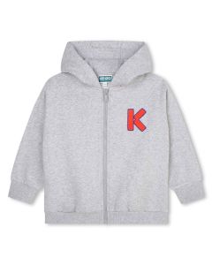 KENZO KIDS Older Boys Grey Orange &#039;K&#039; Logo Zip-Up Hoodie
