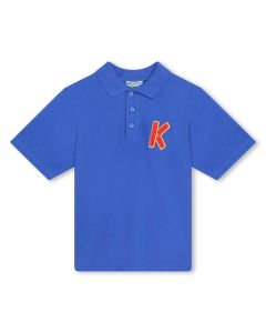 KENZO KIDS Blue Boys Orange &#039;K&#039; Cotton Polo Shirt