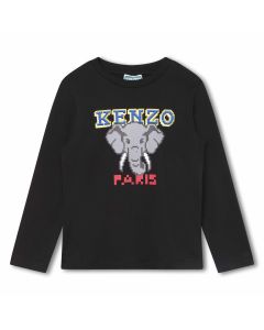 KENZO KIDS Boys Black Organic Cotton Elephant Top