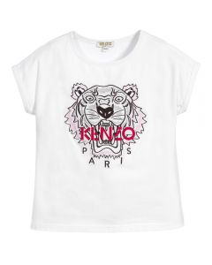 Kenzo Kids Girl's White And Pink Iconic T-Shirt 