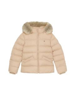 Tommy Hilfiger Girls Beige Essential Faux Fur Hooded Jacket
