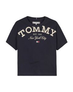 Tommy Hilfiger Girls Navy Blue Oversized Tommy Logo T-Shirt