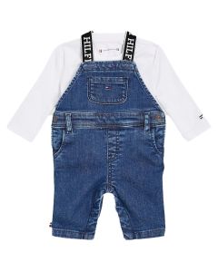 Tommy Hilfiger Baby Denim and White Dungaree Trouser Set 