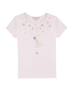 Lili Gaufrette Girls Pink Cotton Ballerina T-Shirt