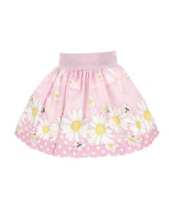 Monnalisa Pink Cotton Daisies Skirt
