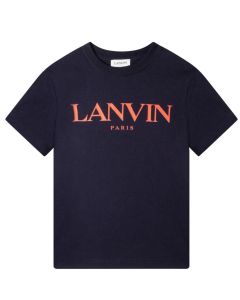 Lanvin Navy Cotton T-Shirt With Red Logo