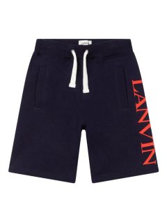 Lanvin Dark Blue Shorts With Red Logo 
